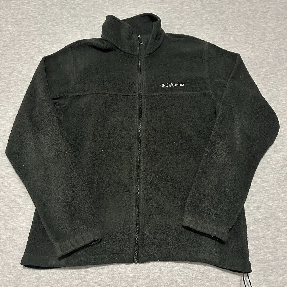 Mens Jacket Large Columbia Black Fleece Gray Logo Embroidered Zip Long Sleeve